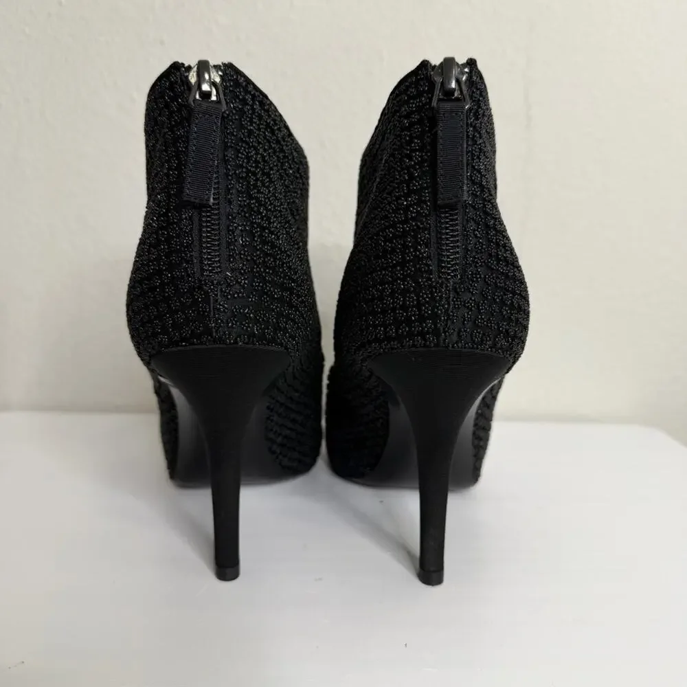 Chanel Beaded Ankle Booties Black Cap Toe Heels 38.5 CC Logo